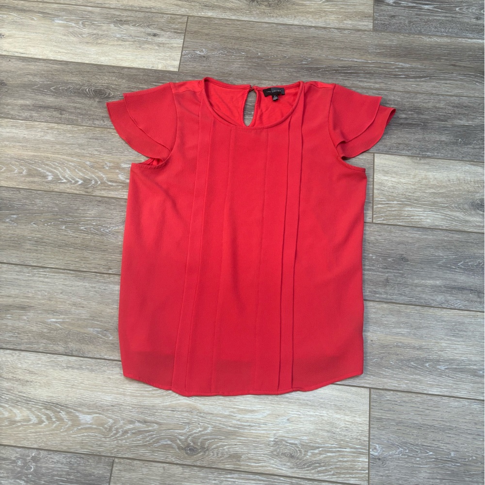 The Limited Blouse Sz M Coral Ruffled Sleeve Office Preppy Coastal Work Summer